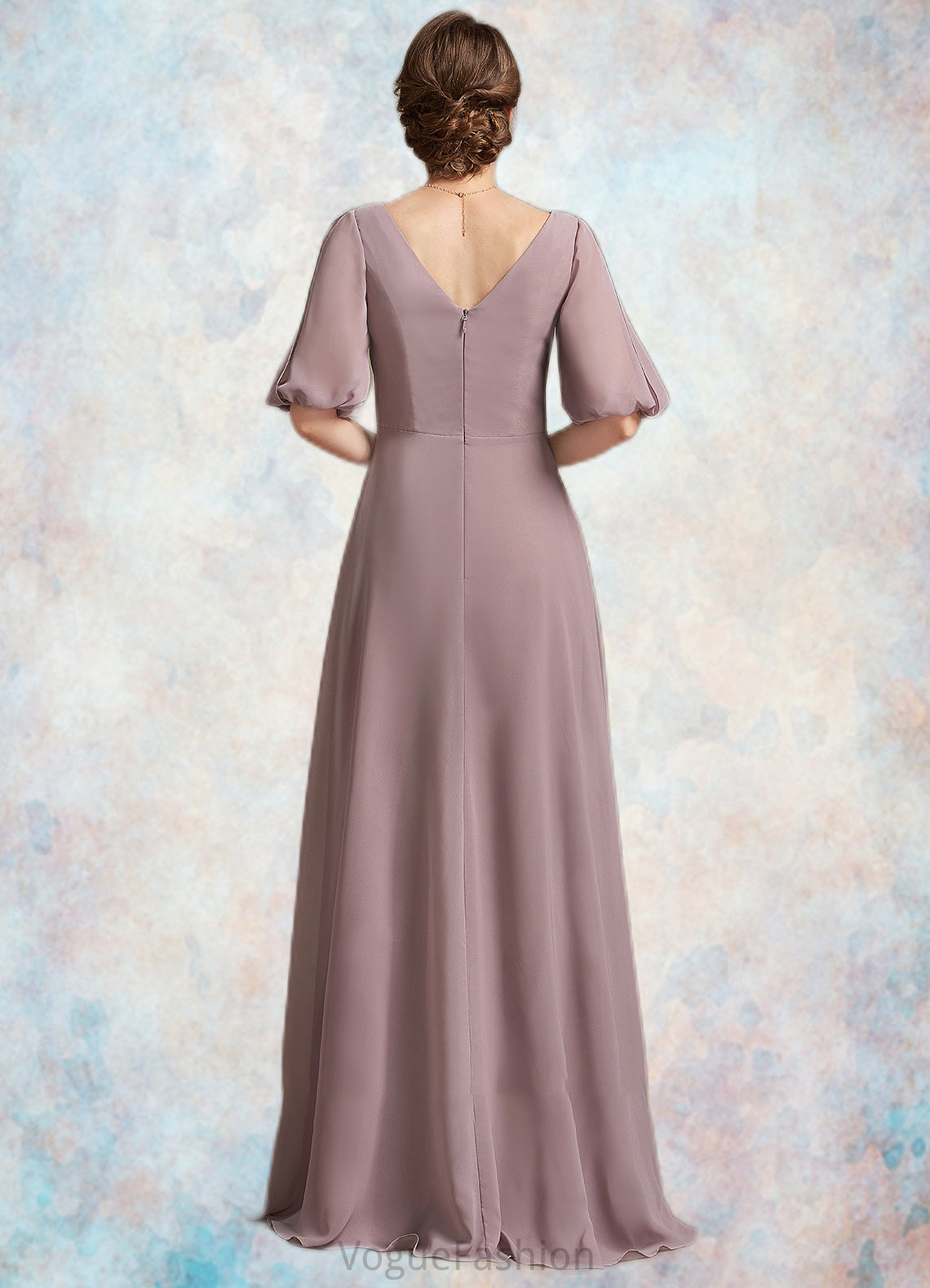 Ashtyn A-Line V-neck Floor-Length Chiffon Mother of the Bride Dress With Ruffle DK126P0014992