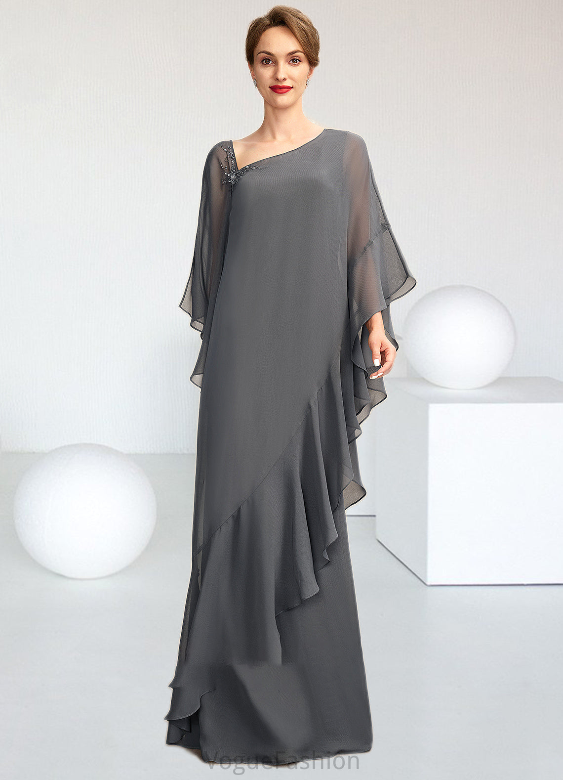 Daphne Sheath/Column One-Shoulder Floor-Length Chiffon Mother of the Bride Dress DK126P0014995