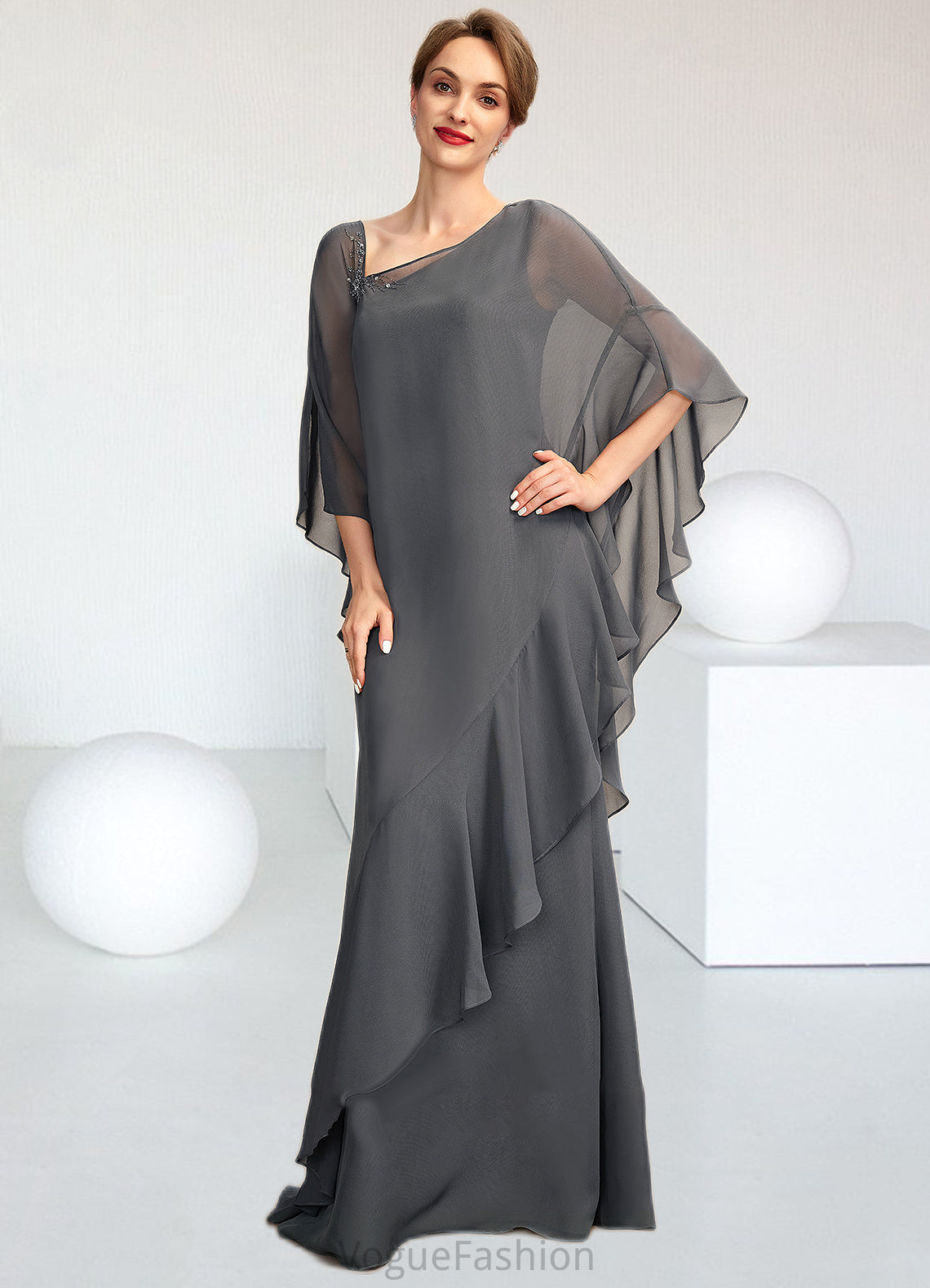 Daphne Sheath/Column One-Shoulder Floor-Length Chiffon Mother of the Bride Dress DK126P0014995