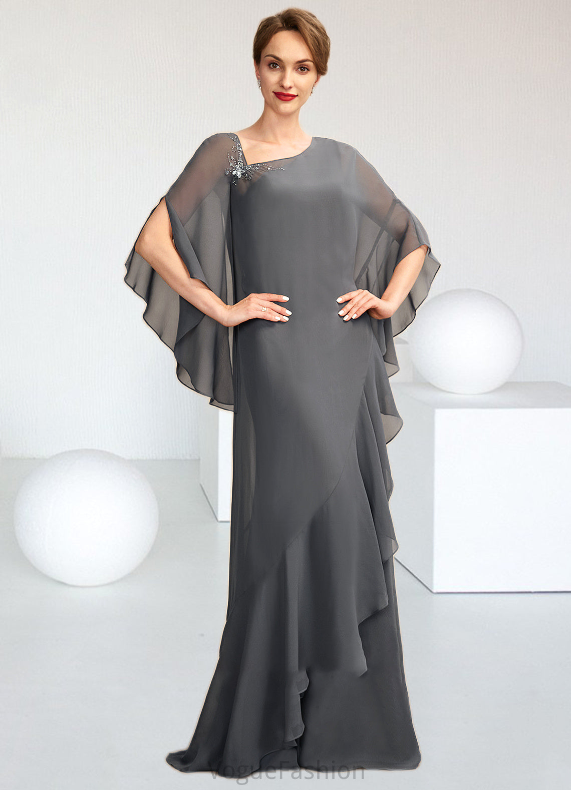 Daphne Sheath/Column One-Shoulder Floor-Length Chiffon Mother of the Bride Dress DK126P0014995