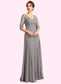 Marina A-Line V-neck Floor-Length Chiffon Lace Mother of the Bride Dress With Sequins DK126P0014999