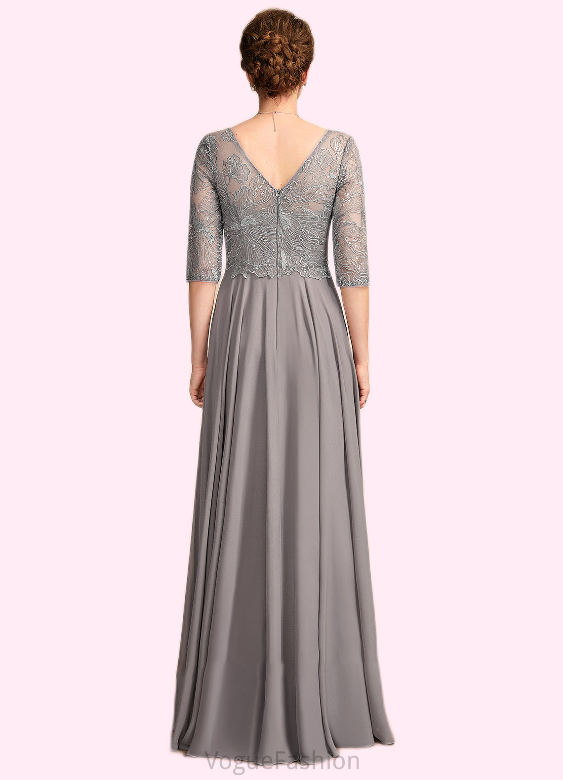 Marina A-Line V-neck Floor-Length Chiffon Lace Mother of the Bride Dress With Sequins DK126P0014999