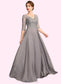 Marina A-Line V-neck Floor-Length Chiffon Lace Mother of the Bride Dress With Sequins DK126P0014999