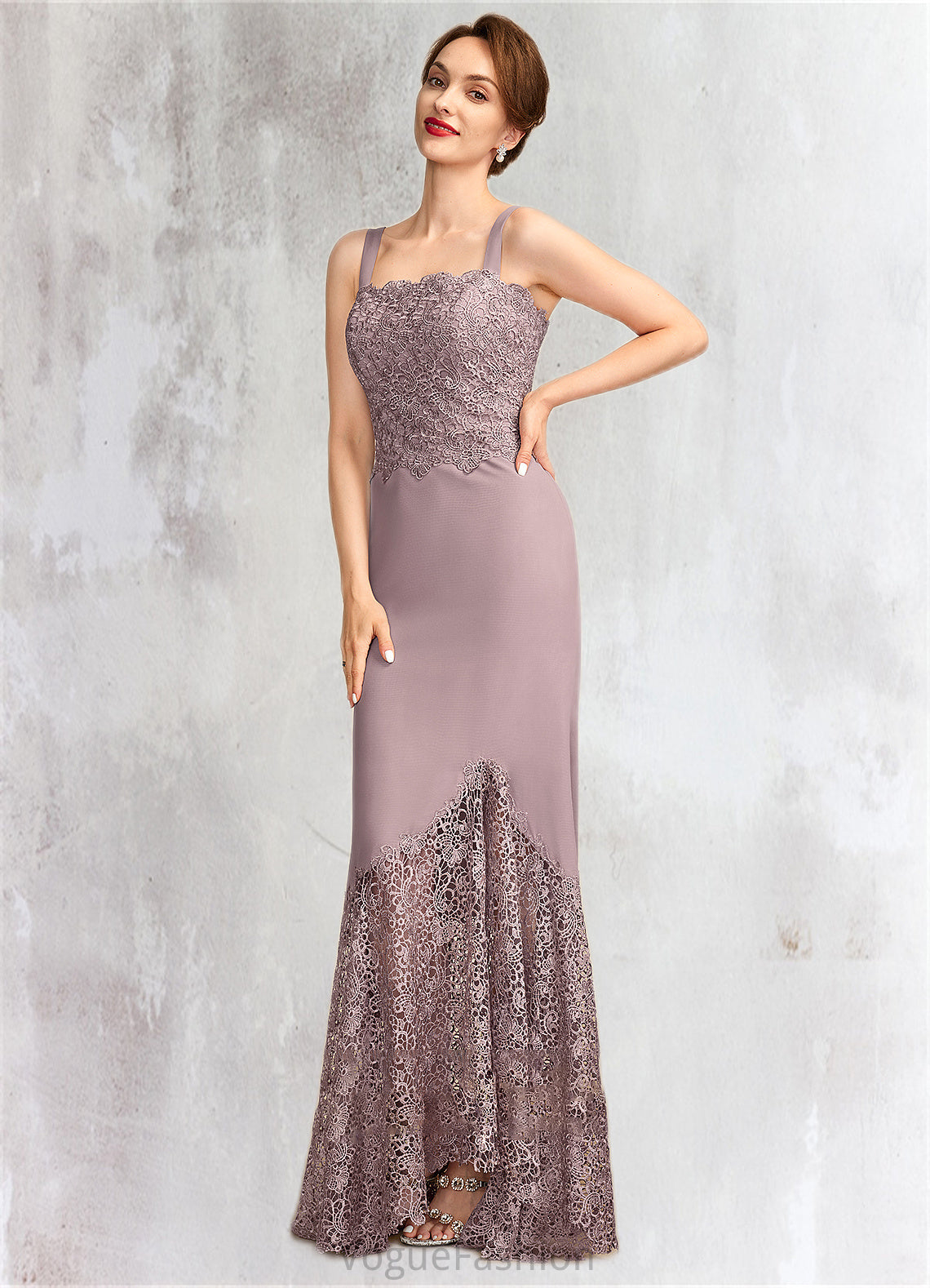 Whitney Trumpet/Mermaid Square Neckline Asymmetrical Chiffon Lace Mother of the Bride Dress DK126P0015001