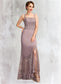 Whitney Trumpet/Mermaid Square Neckline Asymmetrical Chiffon Lace Mother of the Bride Dress DK126P0015001