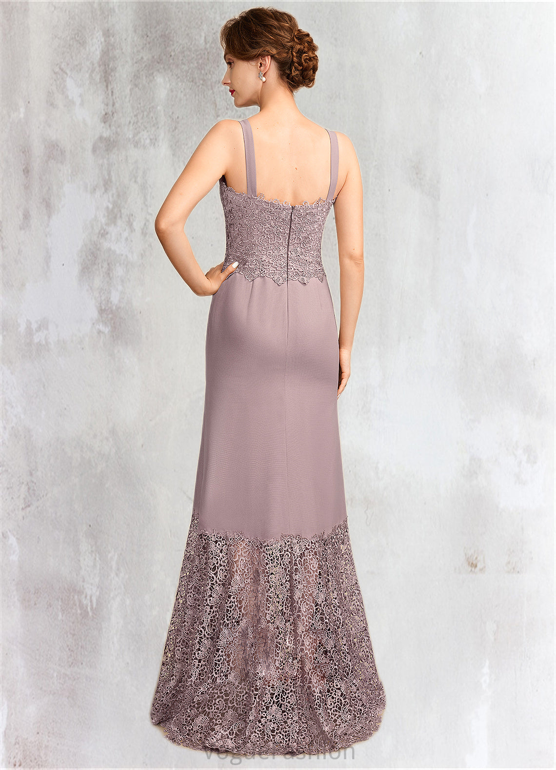 Whitney Trumpet/Mermaid Square Neckline Asymmetrical Chiffon Lace Mother of the Bride Dress DK126P0015001