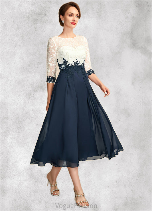 Ximena A-Line Scoop Neck Tea-Length Chiffon Lace Mother of the Bride Dress DK126P0015002