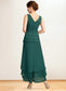 Ellie A-Line V-neck Asymmetrical Chiffon Mother of the Bride Dress With Beading Sequins Cascading Ruffles DK126P0015005