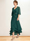 Ellie A-Line V-neck Asymmetrical Chiffon Mother of the Bride Dress With Beading Sequins Cascading Ruffles DK126P0015005