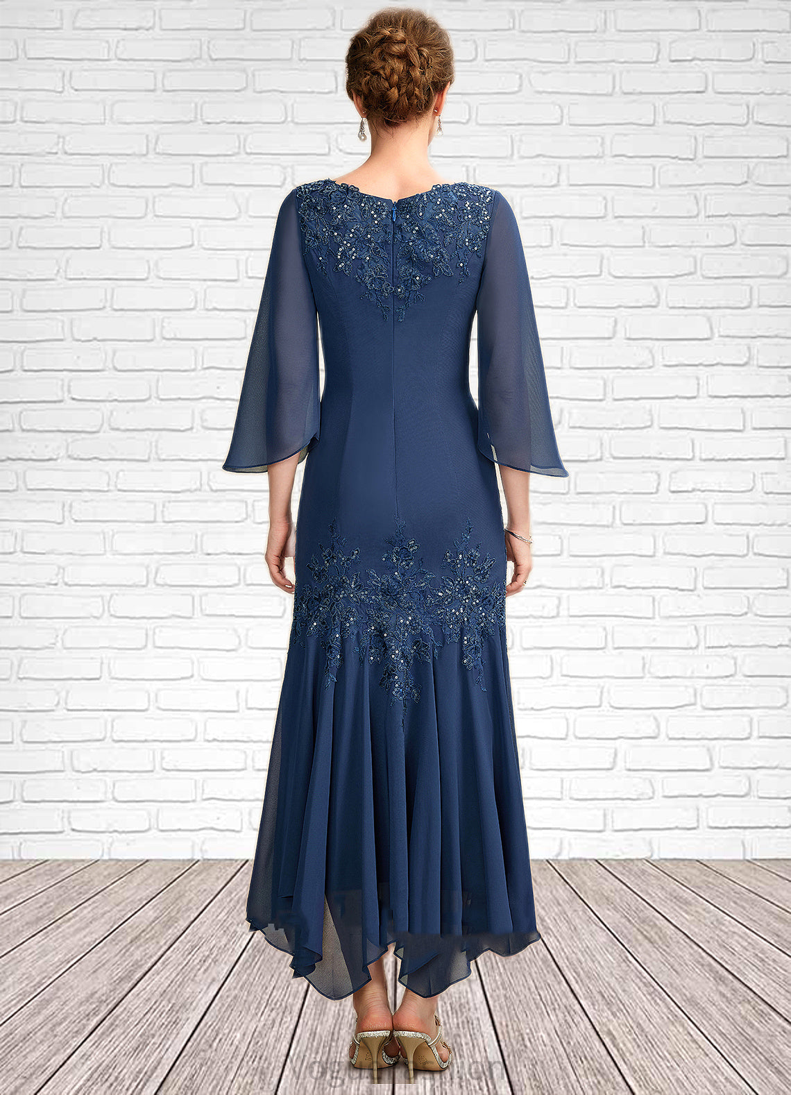 Itzel Trumpet/Mermaid V-neck Ankle-Length Chiffon Mother of the Bride Dress With Appliques Lace Sequins DK126P0015009