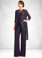 Amanda Jumpsuit/Pantsuit Scoop Neck Floor-Length Chiffon Lace Mother of the Bride Dress With Sequins DK126P0015010