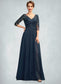 Aliya A-Line V-neck Floor-Length Chiffon Lace Mother of the Bride Dress With Sequins Split Front DK126P0015014