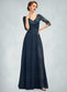 Aliya A-Line V-neck Floor-Length Chiffon Lace Mother of the Bride Dress With Sequins Split Front DK126P0015014