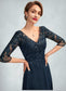 Aliya A-Line V-neck Floor-Length Chiffon Lace Mother of the Bride Dress With Sequins Split Front DK126P0015014