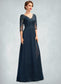 Aliya A-Line V-neck Floor-Length Chiffon Lace Mother of the Bride Dress With Sequins Split Front DK126P0015014