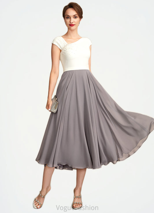 Tianna A-Line V-neck Tea-Length Chiffon Mother of the Bride Dress With Ruffle Beading Sequins DK126P0015016