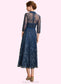 Carlie A-Line V-neck Tea-Length Chiffon Lace Mother of the Bride Dress With Sequins Bow(s) DK126P0015017