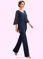 Jasmine Jumpsuit/Pantsuit V-neck Floor-Length Chiffon Mother of the Bride Dress With Cascading Ruffles DK126P0015019