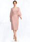 Nyasia Sheath/Column Scoop Neck Knee-Length Chiffon Lace Mother of the Bride Dress With Beading Sequins DK126P0015020