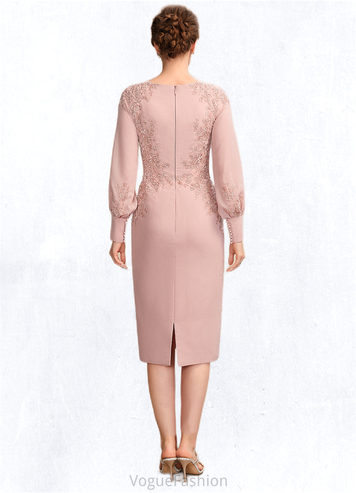 Nyasia Sheath/Column Scoop Neck Knee-Length Chiffon Lace Mother of the Bride Dress With Beading Sequins DK126P0015020