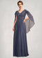 Lilian A-Line V-neck Floor-Length Chiffon Lace Mother of the Bride Dress With Beading Sequins DK126P0015022