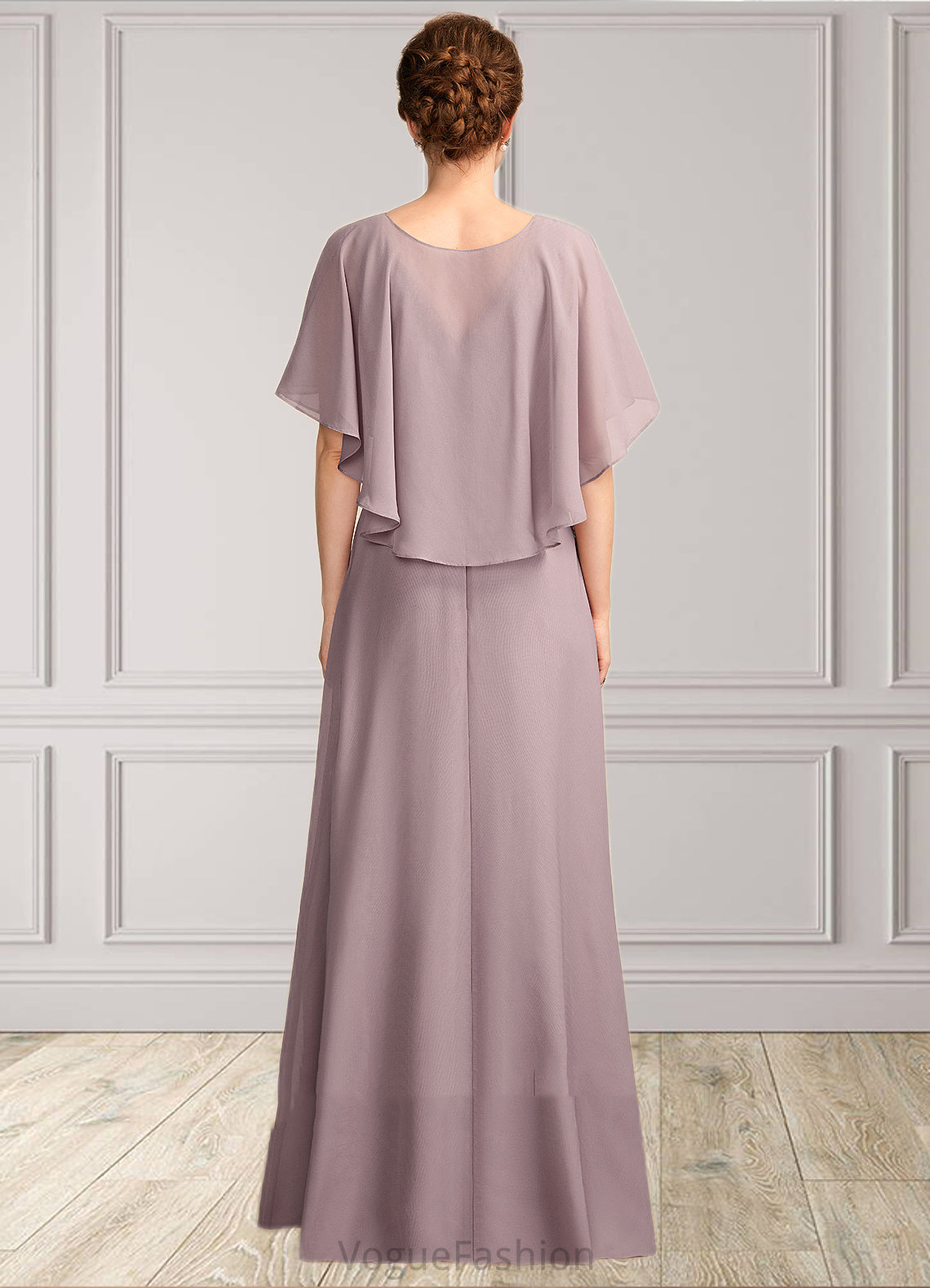 Daniela A-Line V-neck Floor-Length Chiffon Mother of the Bride Dress With Ruffle DK126P0015026