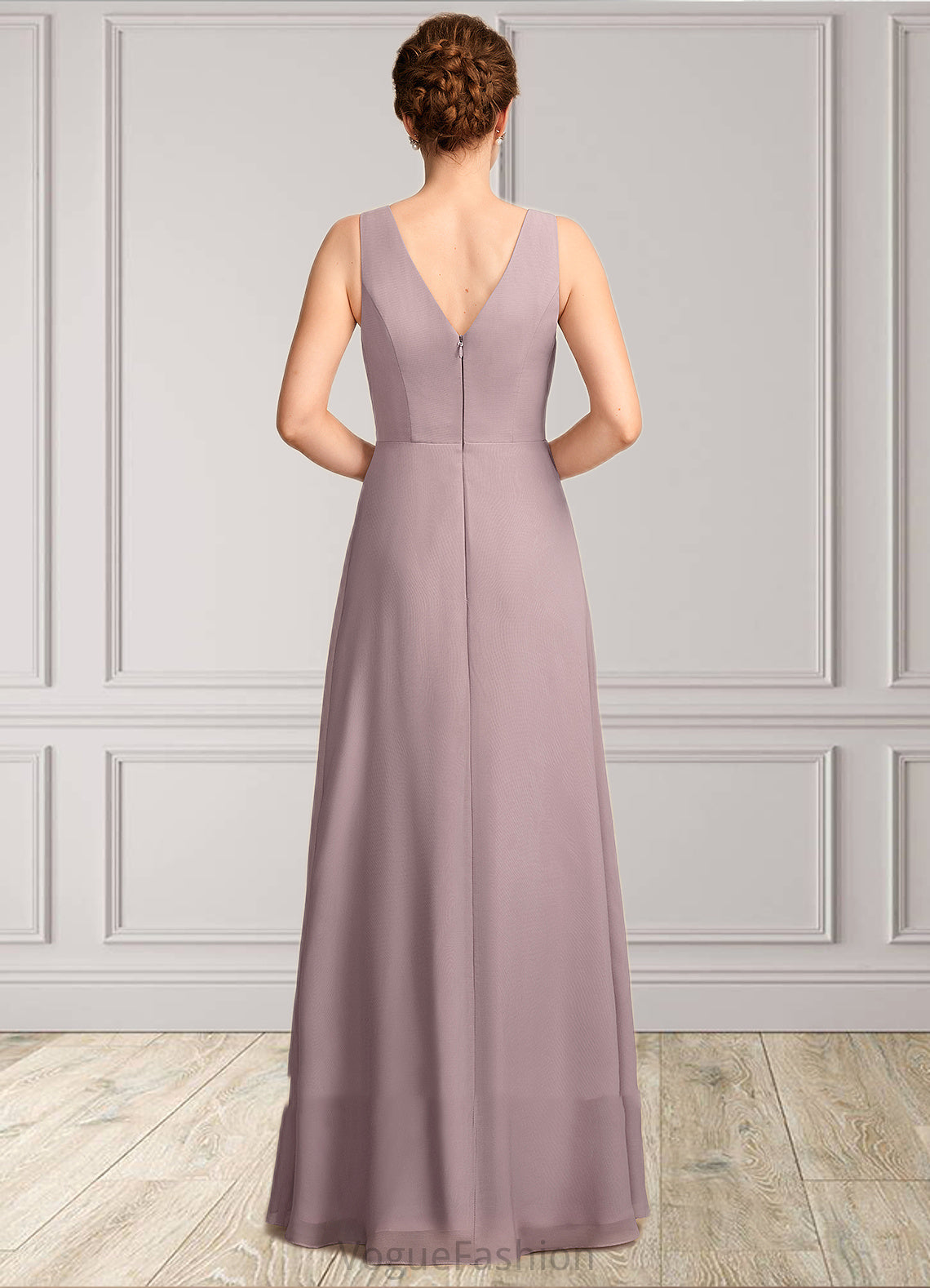 Daniela A-Line V-neck Floor-Length Chiffon Mother of the Bride Dress With Ruffle DK126P0015026