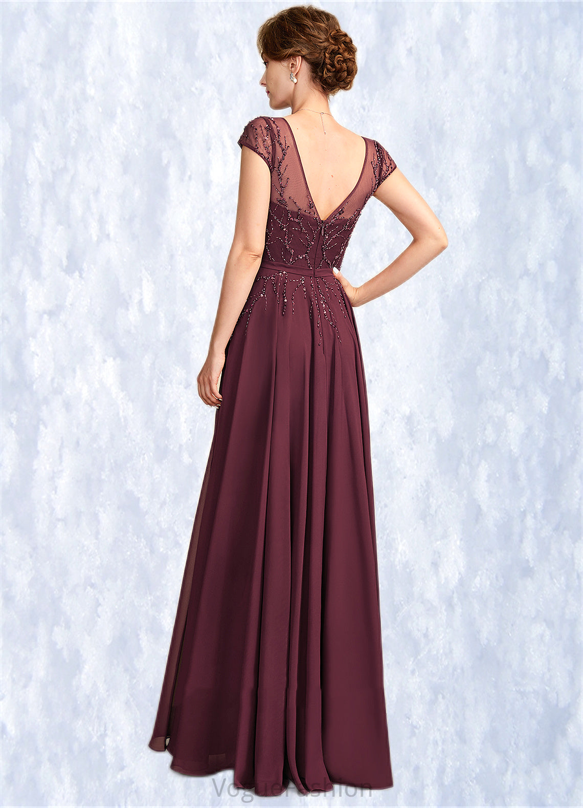 Josephine A-Line V-neck Floor-Length Chiffon Mother of the Bride Dress With Beading Sequins DK126P0015028