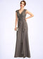 Scarlett A-Line V-neck Floor-Length Chiffon Lace Mother of the Bride Dress With Beading Sequins Cascading Ruffles DK126P0015030