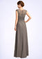 Scarlett A-Line V-neck Floor-Length Chiffon Lace Mother of the Bride Dress With Beading Sequins Cascading Ruffles DK126P0015030