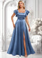 Anya A-line Square Floor-Length Stretch Satin Bridesmaid Dress With Ruffle DKP0025769