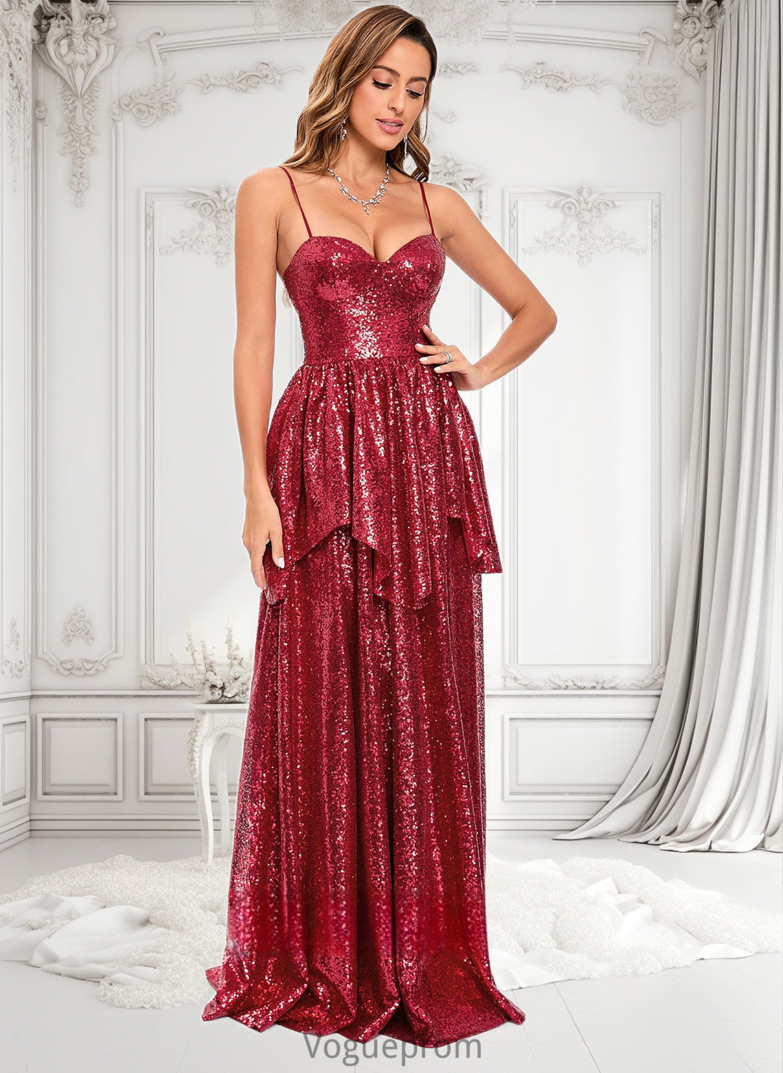 Trinity A-line Sweetheart Floor-Length Sequin Prom Dresses DKP0025868