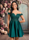 Kayden A-line Off the Shoulder Short Lace Satin Homecoming Dress With Rhinestone DKP0025718