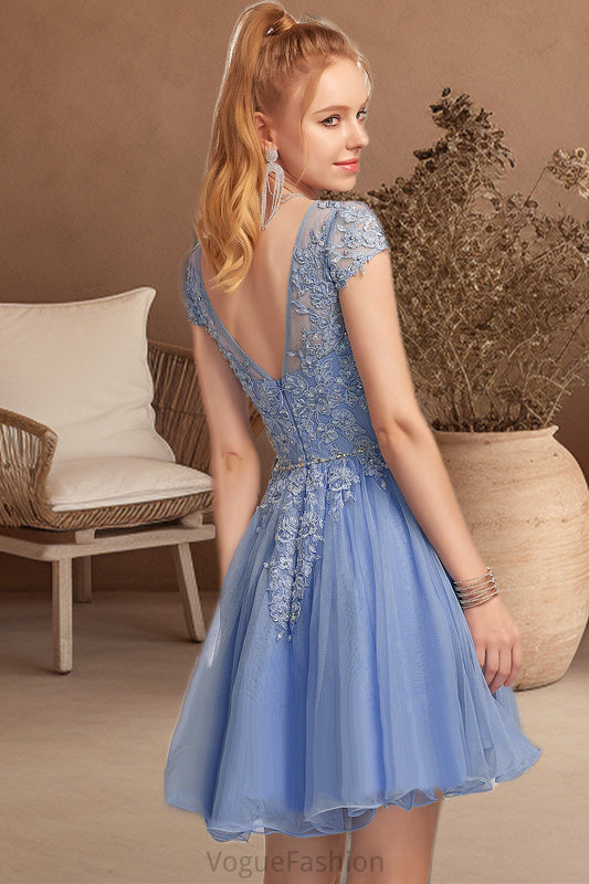 Patti A-line Scoop Short/Mini Tulle Homecoming Dress With Beading Appliques Lace DKP0020547