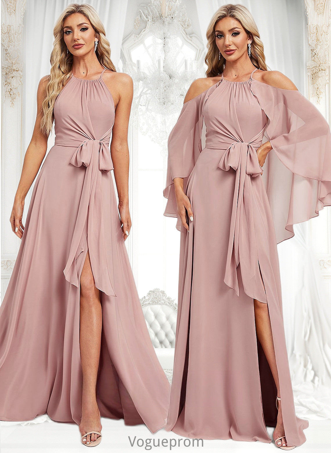 Harley A-line Halter Floor-Length Chiffon Bridesmaid Dress DKP0025821