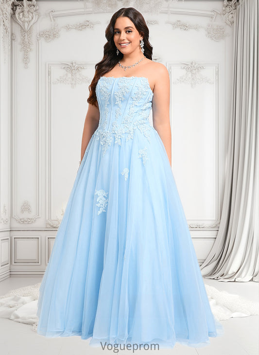 Eleanor Ball-Gown/Princess Straight Sweep Train Tulle Prom Dresses With Sequins Appliques Lace DKP0025864