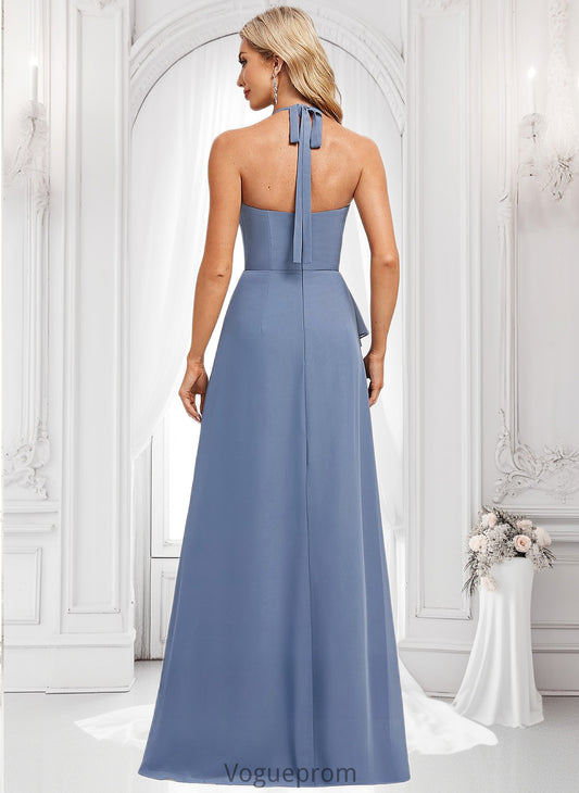 Abbey A-line Halter Floor-Length Chiffon Bridesmaid Dress DKP0025799