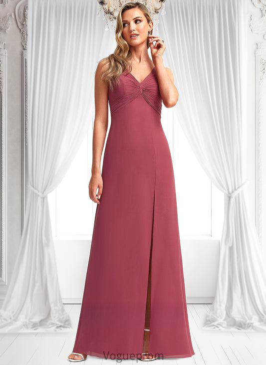 Esme A-line V-Neck Floor-Length Chiffon Bridesmaid Dress DKP0025753