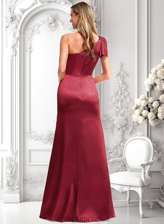 Finley A-line One Shoulder Floor-Length Stretch Satin Bridesmaid Dress With Bow DKP0025758