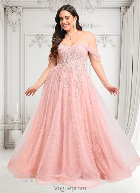 Phyllis A-line Sweetheart Off the Shoulder Floor-Length Tulle Floral Lace Prom Dresses With Appliques Lace DKP0025870