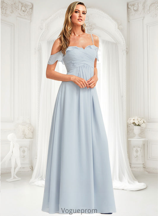 Amirah A-line Cold Shoulder Floor-Length Chiffon Bridesmaid Dress With Ruffle DKP0025723