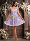 Jan A-line Scoop Short Floral Lace Homecoming Dress With Bow 3D Floral DKP0025695