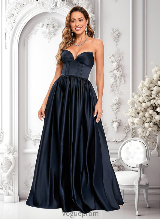 Cynthia Ball-Gown/Princess V-Neck Floor-Length Satin Prom Dresses DKP0025840