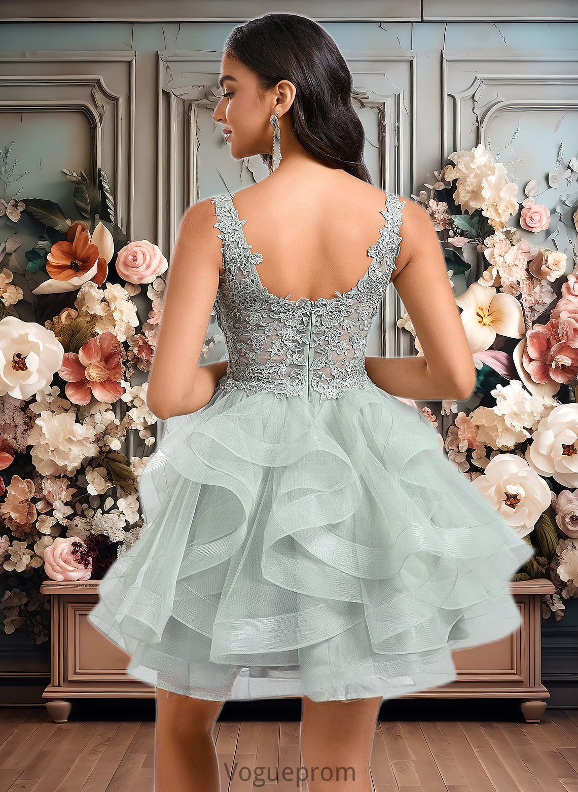 Jasmine Ball-Gown/Princess V-Neck Short Tulle Lace Homecoming Dress DKP0025671