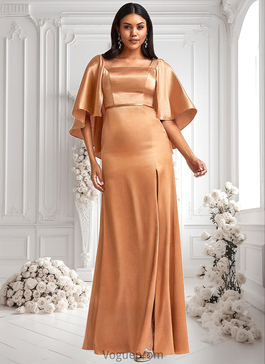 Evelyn A-line Square Floor-Length Stretch Satin Bridesmaid Dress DKP0025765