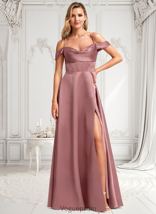 Leslie A-line Cold Shoulder Floor-Length Satin Bridesmaid Dress DKP0025750