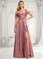 Leslie A-line Cold Shoulder Floor-Length Satin Bridesmaid Dress DKP0025750