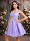 Annabelle Ball-Gown/Princess V-Neck Short Lace Tulle Homecoming Dress With Flower DKP0025656