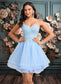 Tiffany A-line V-Neck Short Lace Tulle Homecoming Dress With Rhinestone Sequins DKP0025658