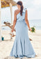 Trumpet/Mermaid One-Shoulder Sleeveless Floor-Length Stretch Satin Plus Size Bridesmaid Dresses with Bowknot - Plus Size Bridesmaid Dresseses Amaris DKP0025228